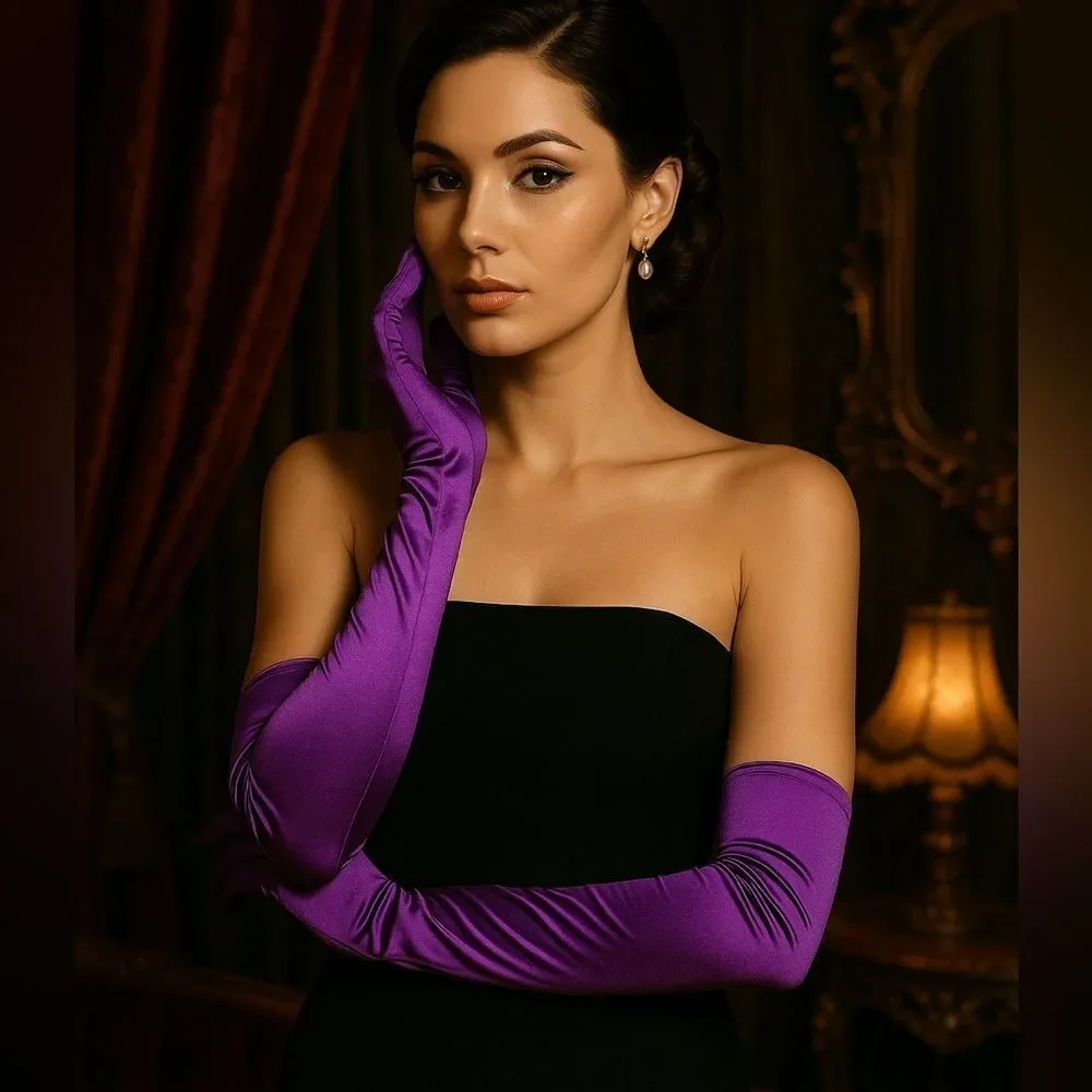 Vintage-Inspired Purple Satin Opera Gloves 🌟